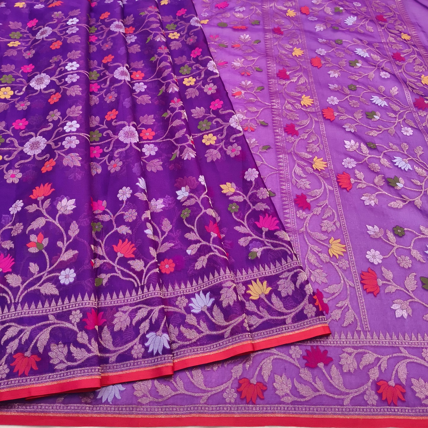Pure Kora Silk Ektara Tilfi Cutwork Jamdani Banarasi Saree