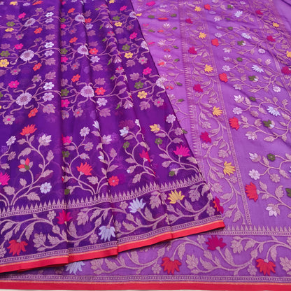 Pure Kora Silk Ektara Tilfi Cutwork Jamdani Banarasi Saree