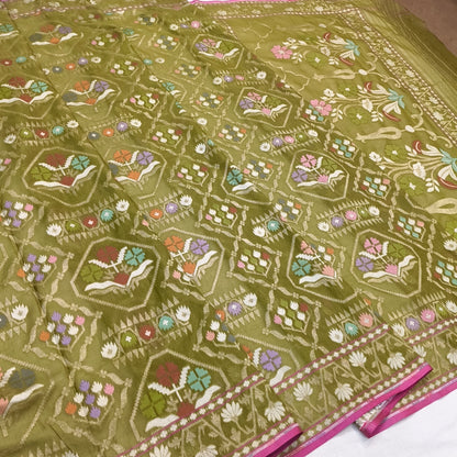 Pure Cotton Ektara Tilfi Jamdani Cutwork Banarasi Saree