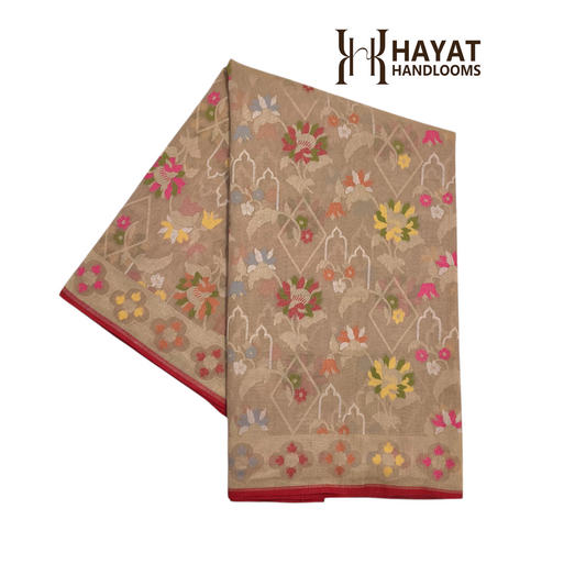 Pure Cotton Ektara Tilfi Cutwork Jamdani Banarasi Saree