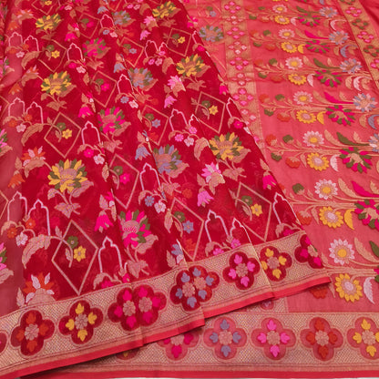 Pure Kora Silk Ektara Tilfi Cutwork Jamdani Banarasi Saree