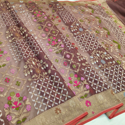Pure Kora Silk Ektara Tilfi Cutwork Jamdani Banarasi Saree
