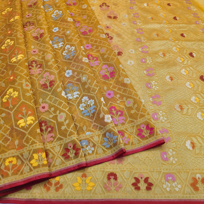 Pure Kora Silk Ektara Tilfi Cutwork Jamdani Banarasi Saree