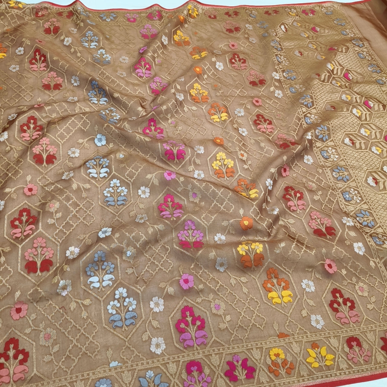 Pure Kora Silk Ektara Tilfi Cutwork Banarasi Saree