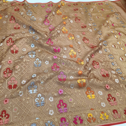 Pure Kora Silk Ektara Tilfi Cutwork Banarasi Saree