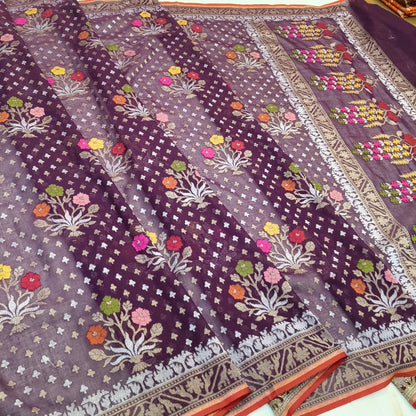 Pure Cotton Ektara Tilfi Cutwork Jamdani Banarasi Saree