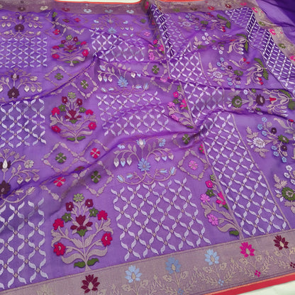 Pure Kora Silk Ektara Tilfi Cutwork Jamdani Banarasi Saree