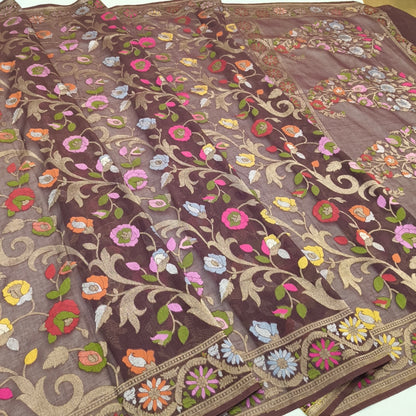 Pure Cotton Ektara Tilfi Cutwork Jamdani Banarasi Sare