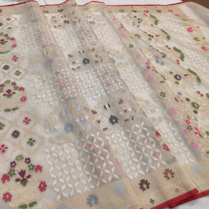 Pure Kora Silk Ektara Tilfi Cutwork Banarasi Saree