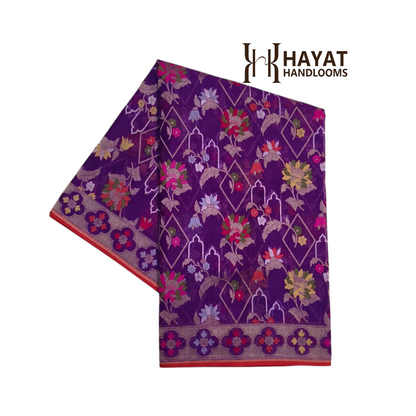 Pure Kora Silk Ektara Tilfi Cutwork Jamdani Banarasi Saree