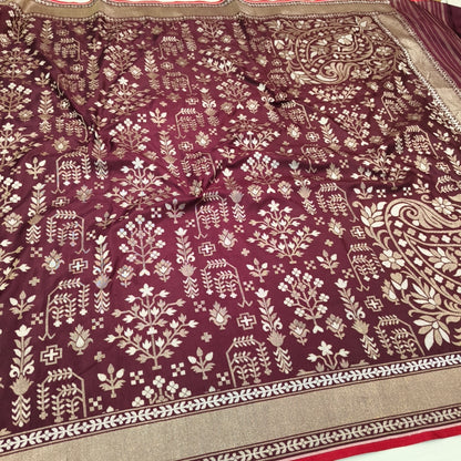 Pure Katan Silk Ektara Cutwork Jamdani Banarasi Saree
