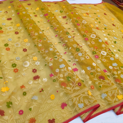Pure Kora Silk Ektara Tilfi Cutwork Banarasi Saree