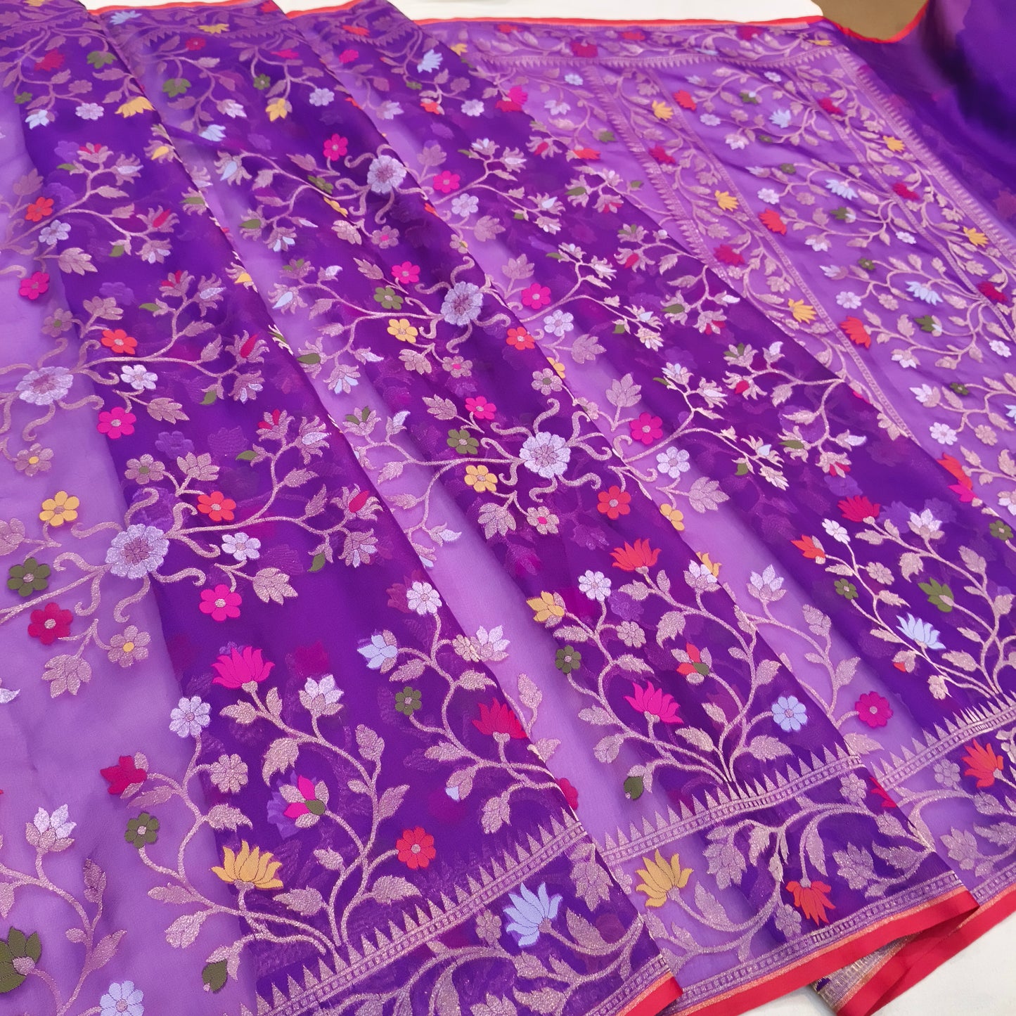 Pure Kora Silk Ektara Tilfi Cutwork Jamdani Banarasi Saree