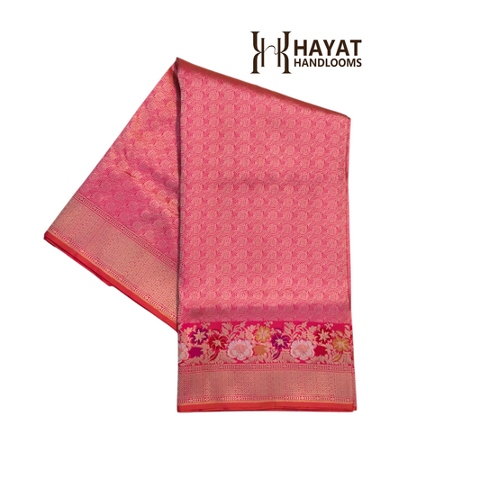 Pink pure katan silk handvowen banarasi saree