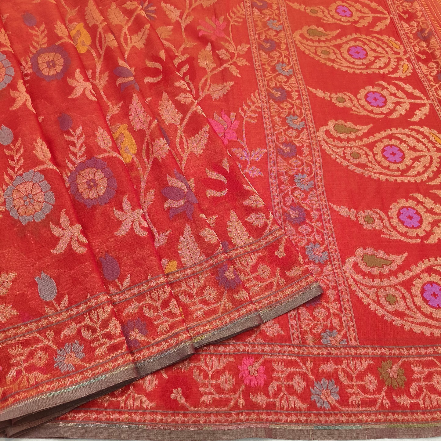 Pure Cotton Ektara Alfi Jamdani Cutwork Jaal Banarasi Saree