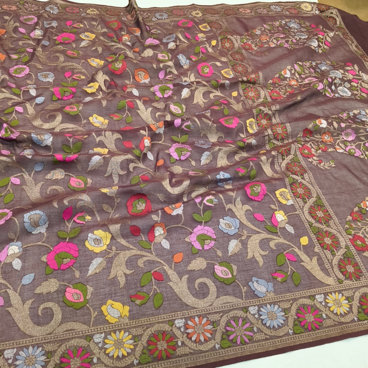 Pure Cotton Ektara Tilfi Cutwork Jamdani Banarasi Sare
