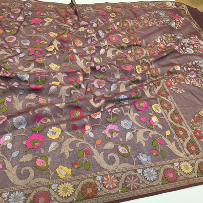 Pure Cotton Ektara Tilfi Cutwork Jamdani Banarasi Sare