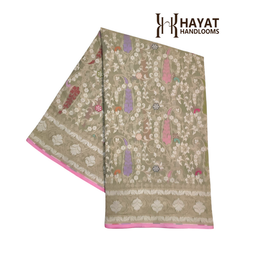 Pure Cotton Ektara Tlfi Cutwork Jamdani Banarasi Saree