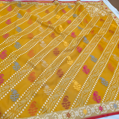 Pure Kora Silk Ektara Tilfi Cutwork Jamdani Banarasi Saree
