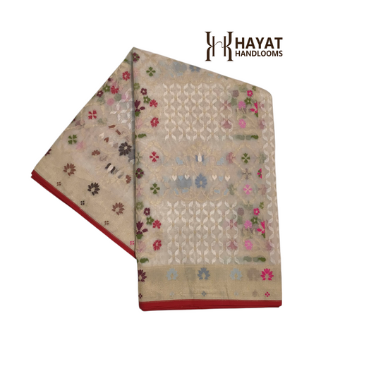 Pure Kora Silk Ektara Tilfi Cutwork Banarasi Saree