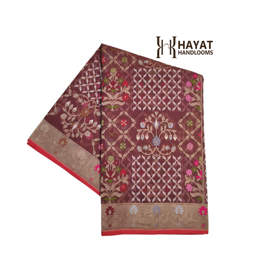 Pure Kora Silk Ektara Tilfi Cutwork Jamdani Banarasi Saree