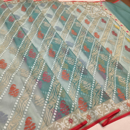 Pure Kora Silk Ektara Tilfi Cutwork Jamdani Banarasi Saree