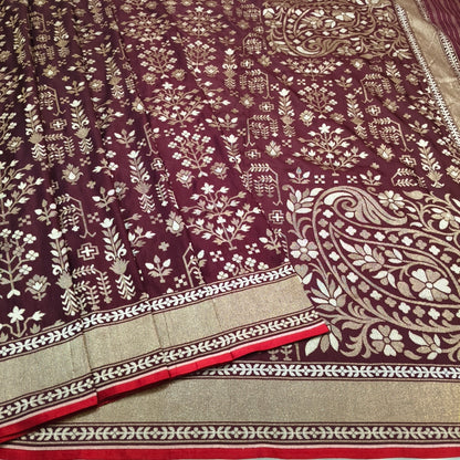 Pure Katan Silk Ektara Cutwork Jamdani Banarasi Saree