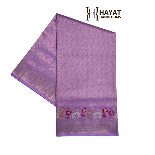 Lavender pure katan silk handvowen banarasi saree