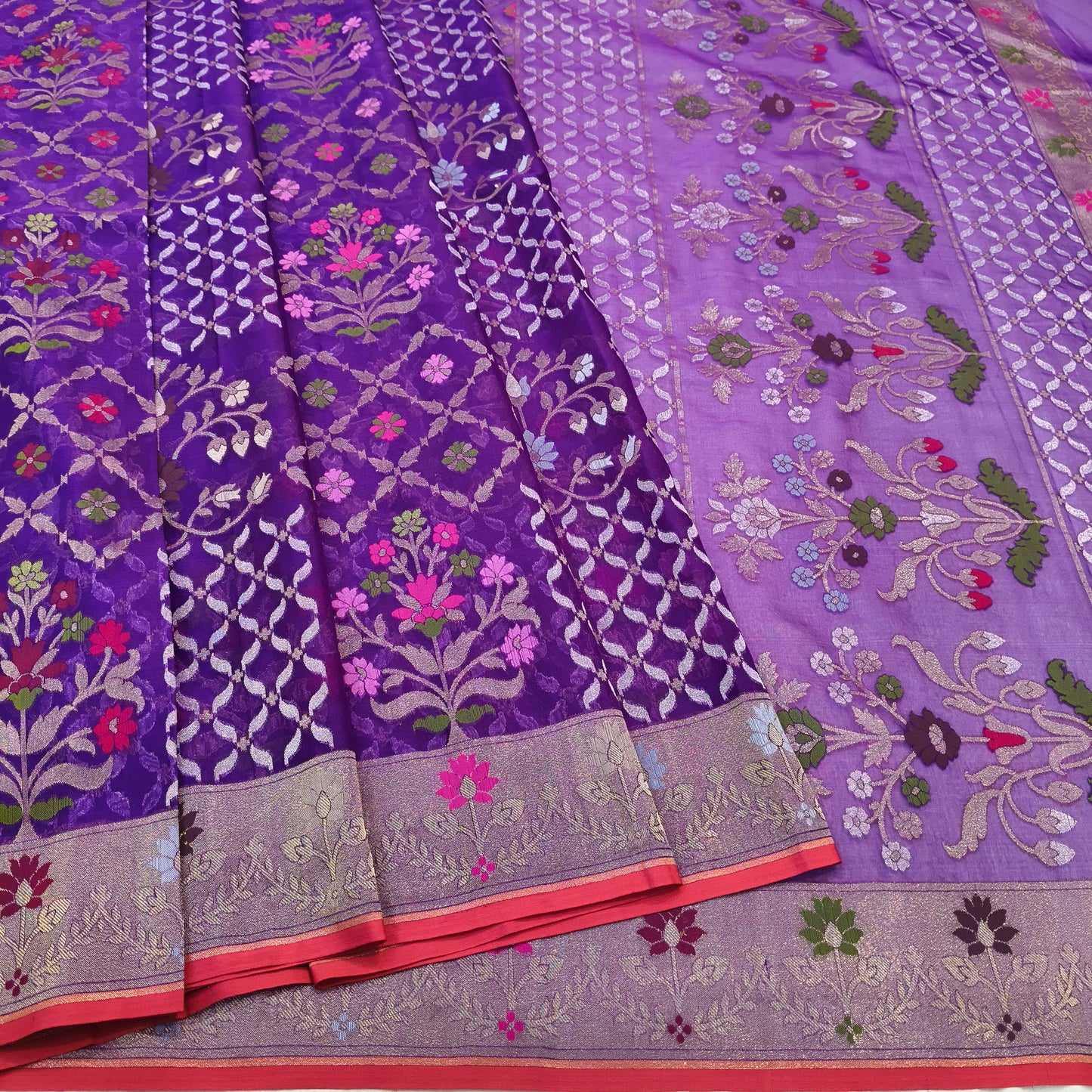 Pure Kora Silk Ektara Tilfi Cutwork Jamdani Banarasi Saree