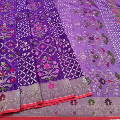 Pure Kora Silk Ektara Tilfi Cutwork Jamdani Banarasi Saree