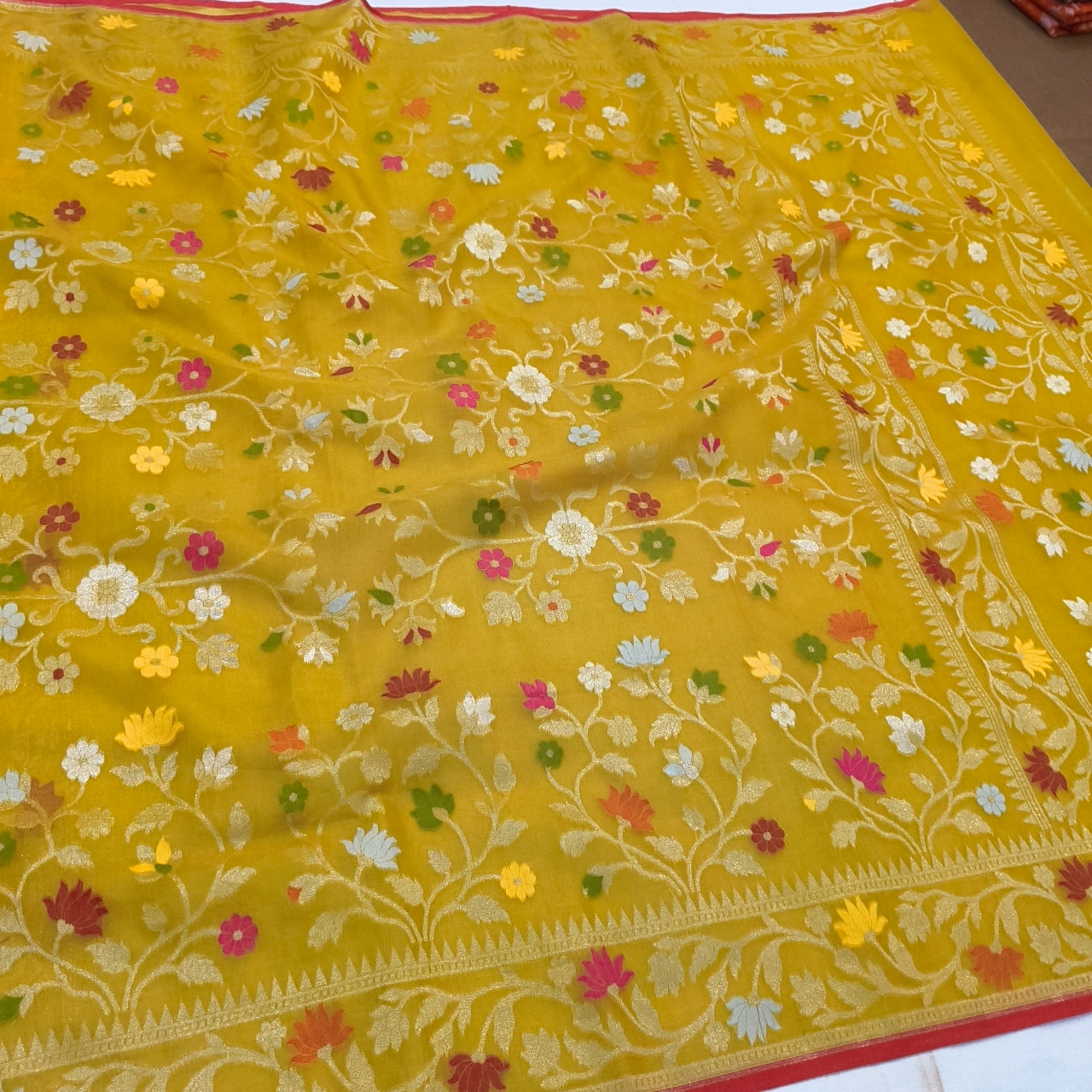 Pure Kora Silk Ektara Tilfi Cutwork Banarasi Saree