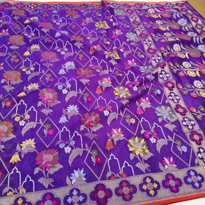 Pure Kora Silk Ektara Tilfi Cutwork Jamdani Banarasi Saree