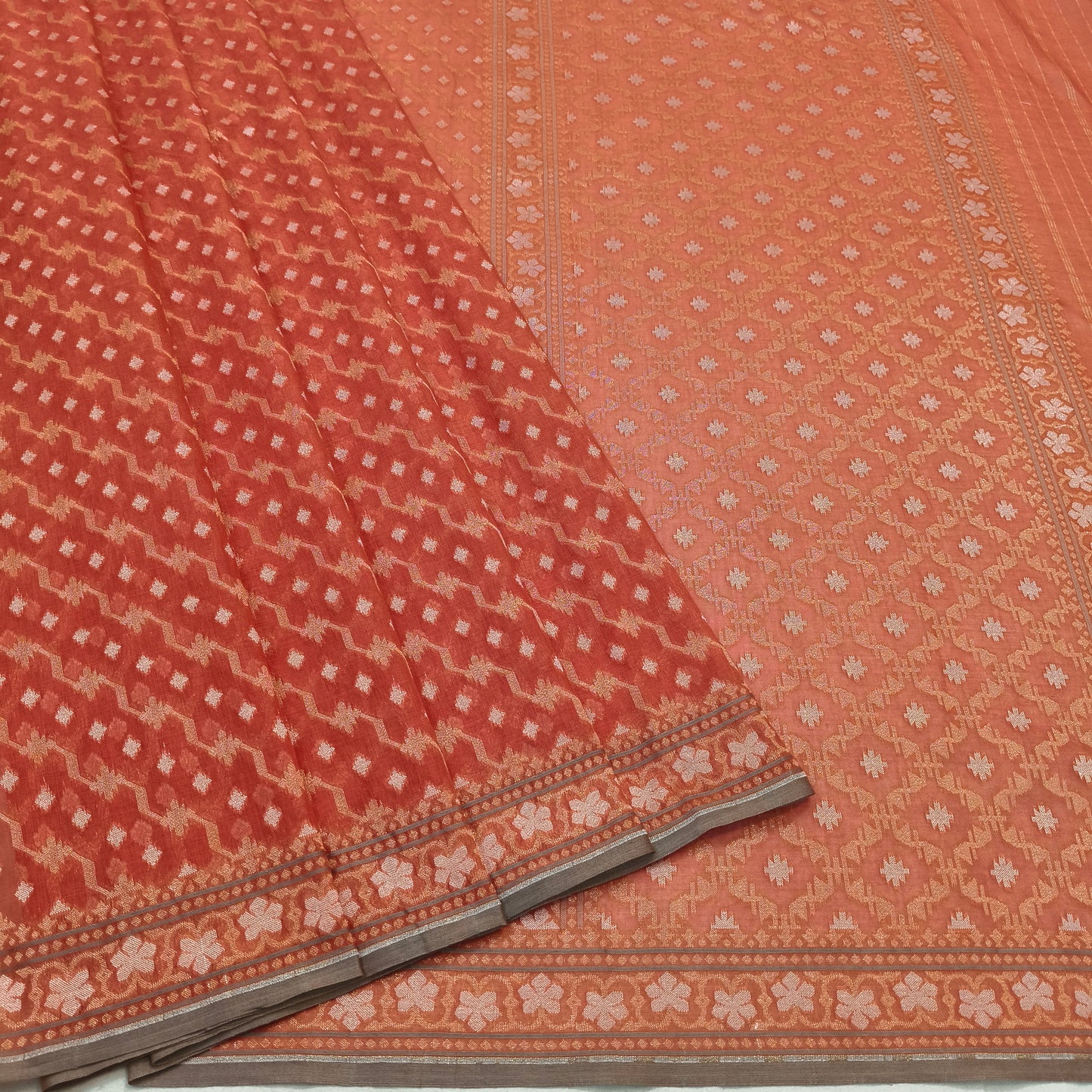 Pure Cotton Ektara Alfi Jamdani Cutwork Jaal Banarasi Saree