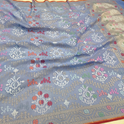 Pure Cotton Ektara Tilfi Cutwork Jamdani Banarasi Sare