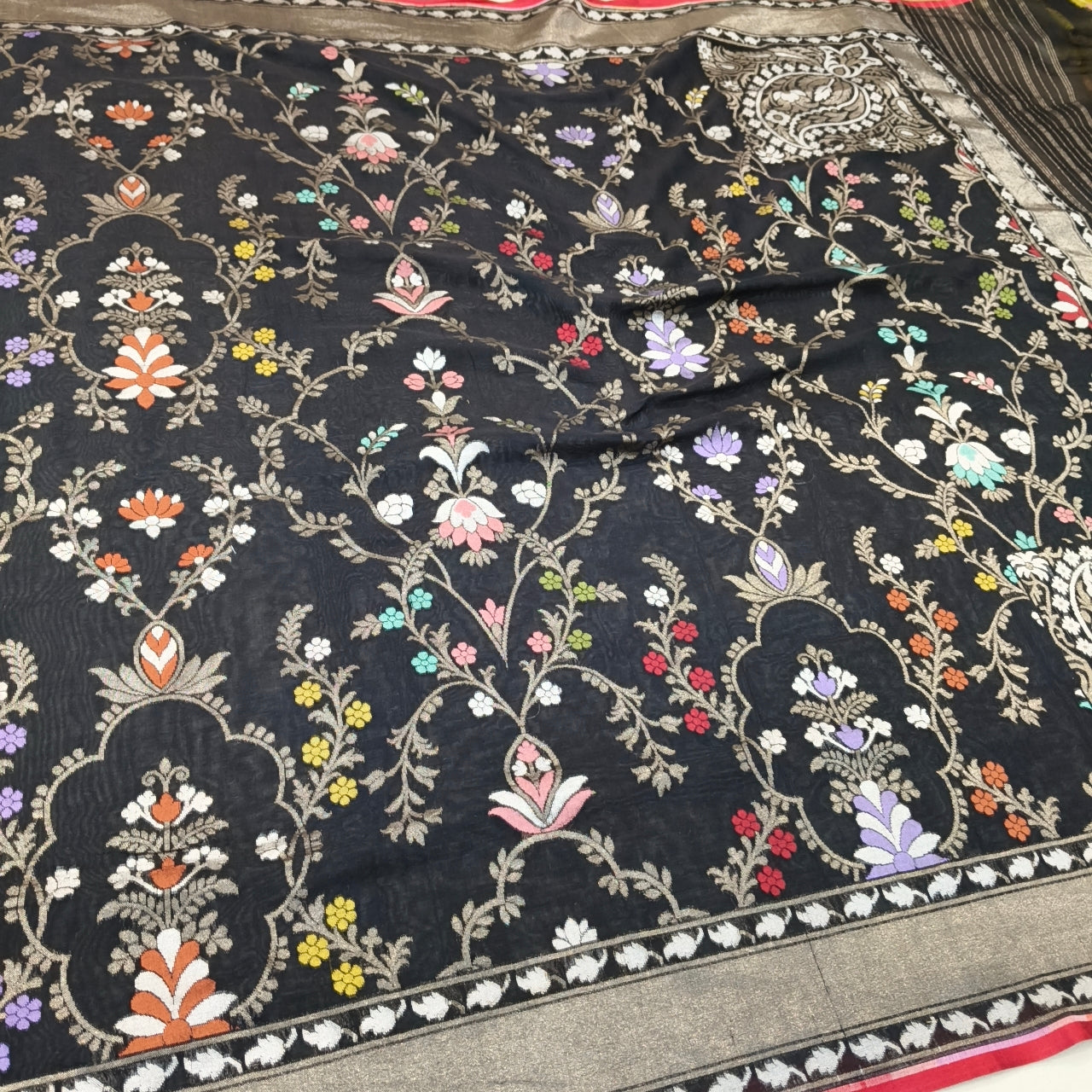 Pure Cotton Ektara Tilfi Jamdani Cutwork Banarasi Saree