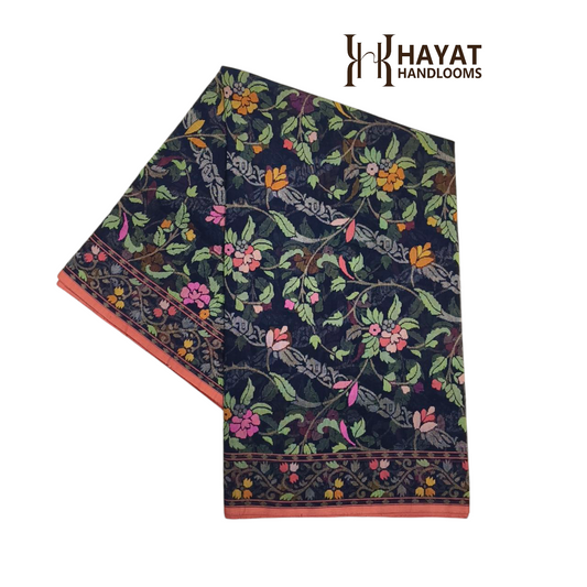 Navy blue Realzari pure cotton ektara jamdani exclusive banarasi saree