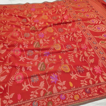 Pure Cotton Ektara Alfi Jamdani Cutwork Jaal Banarasi Saree
