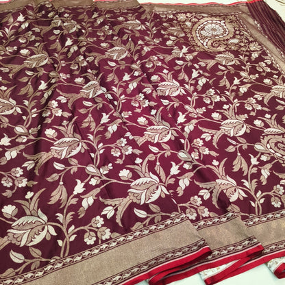 Pure Katan Silk Ektara Cutwork Jamdani Banarasi Saree