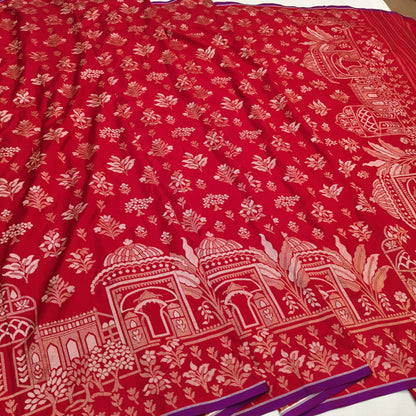 Pure Katan Silk Ektara Cutwork Jamdani Banarasi Saree